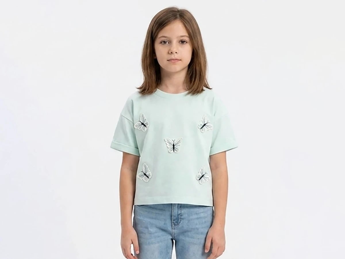 Girl's Butterfly Print T-Shirt - Mint - Pack of 4 - ÖZ Bebe - by Peralane