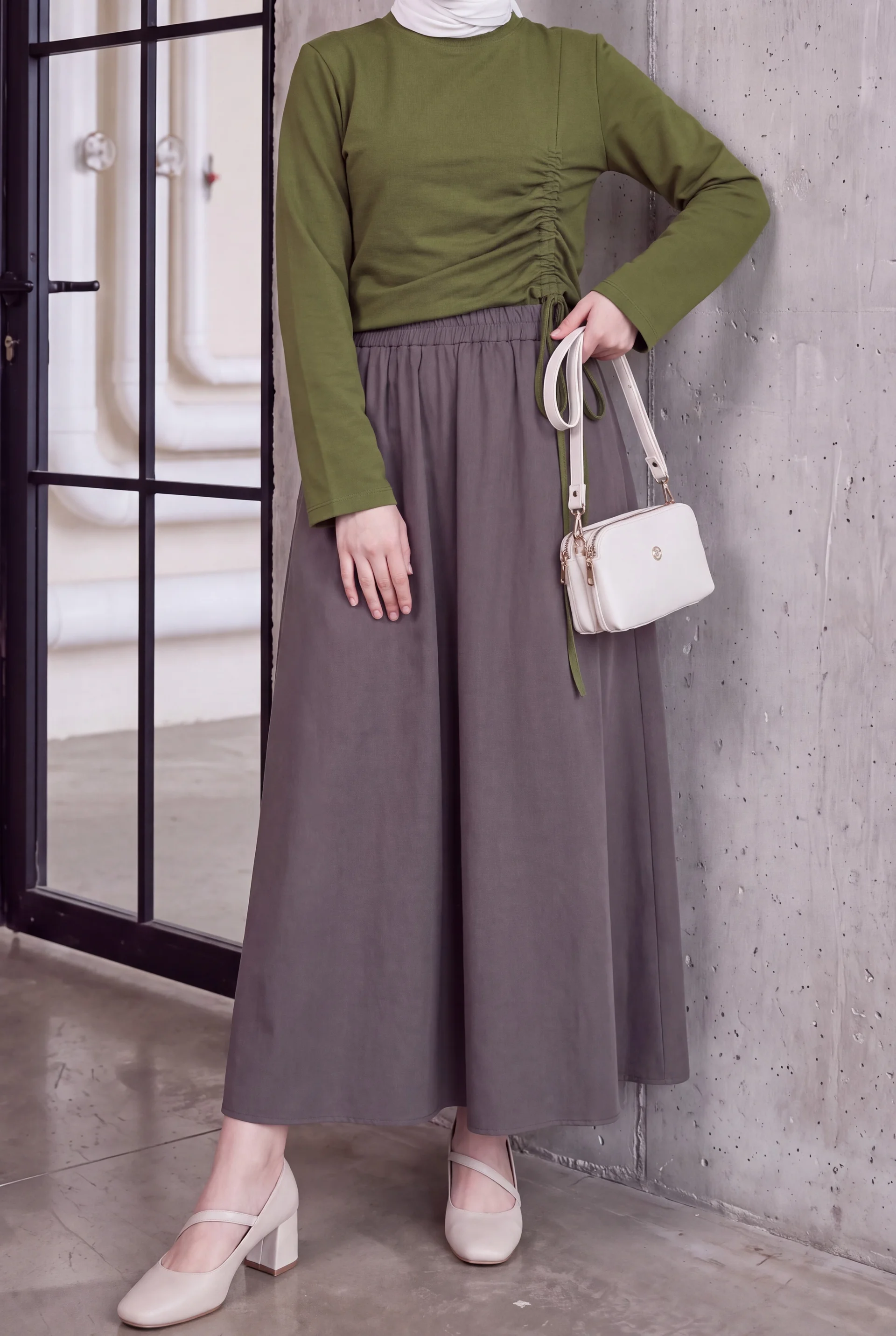 Elastic Waist Double Pocket Poplin Skirt - Light Brown - Podyumplus - by Peralane - photo 2