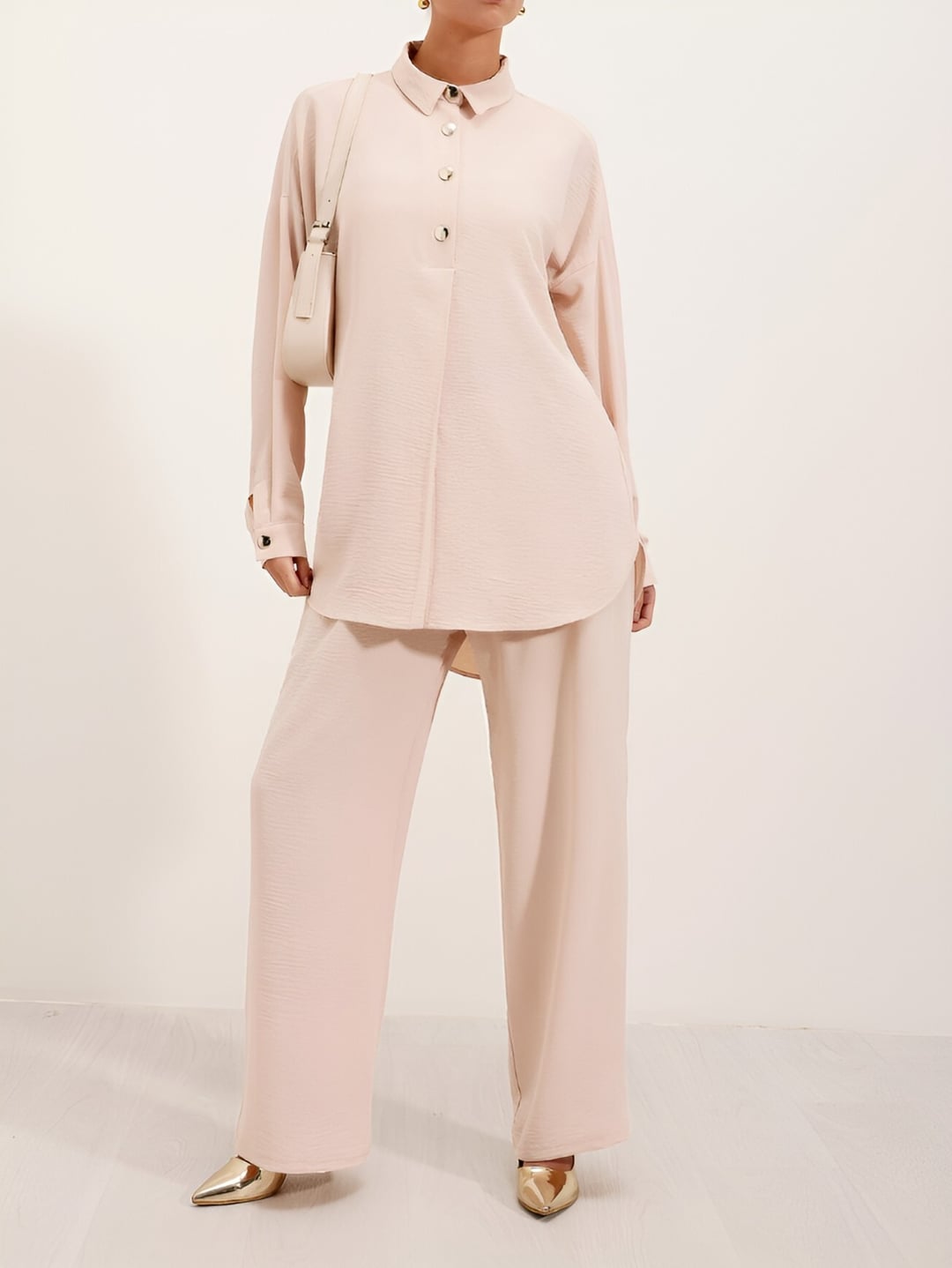 Polo Collar Ayrobin Co-ord Set with Snap Placket - Beige - Podyumplus - by Peralane - photo 4