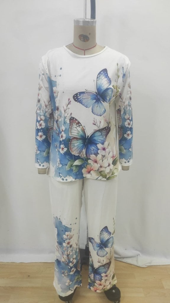 Women's Long-Sleeve Crew Neck Butterfly Print Pyjama Set - Janes - by Peralane - photo 4