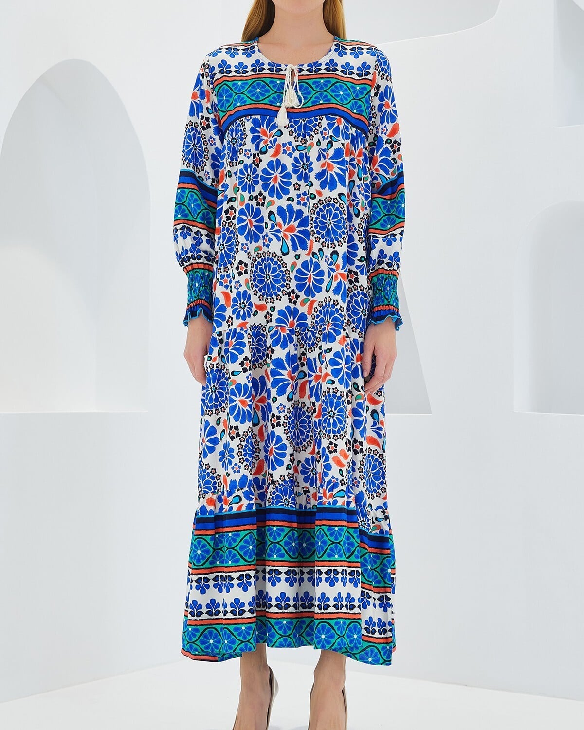 Women's Sak Blue Floral Long Viscose Dress 1947 - Bigdart - by Peralane - photo 2