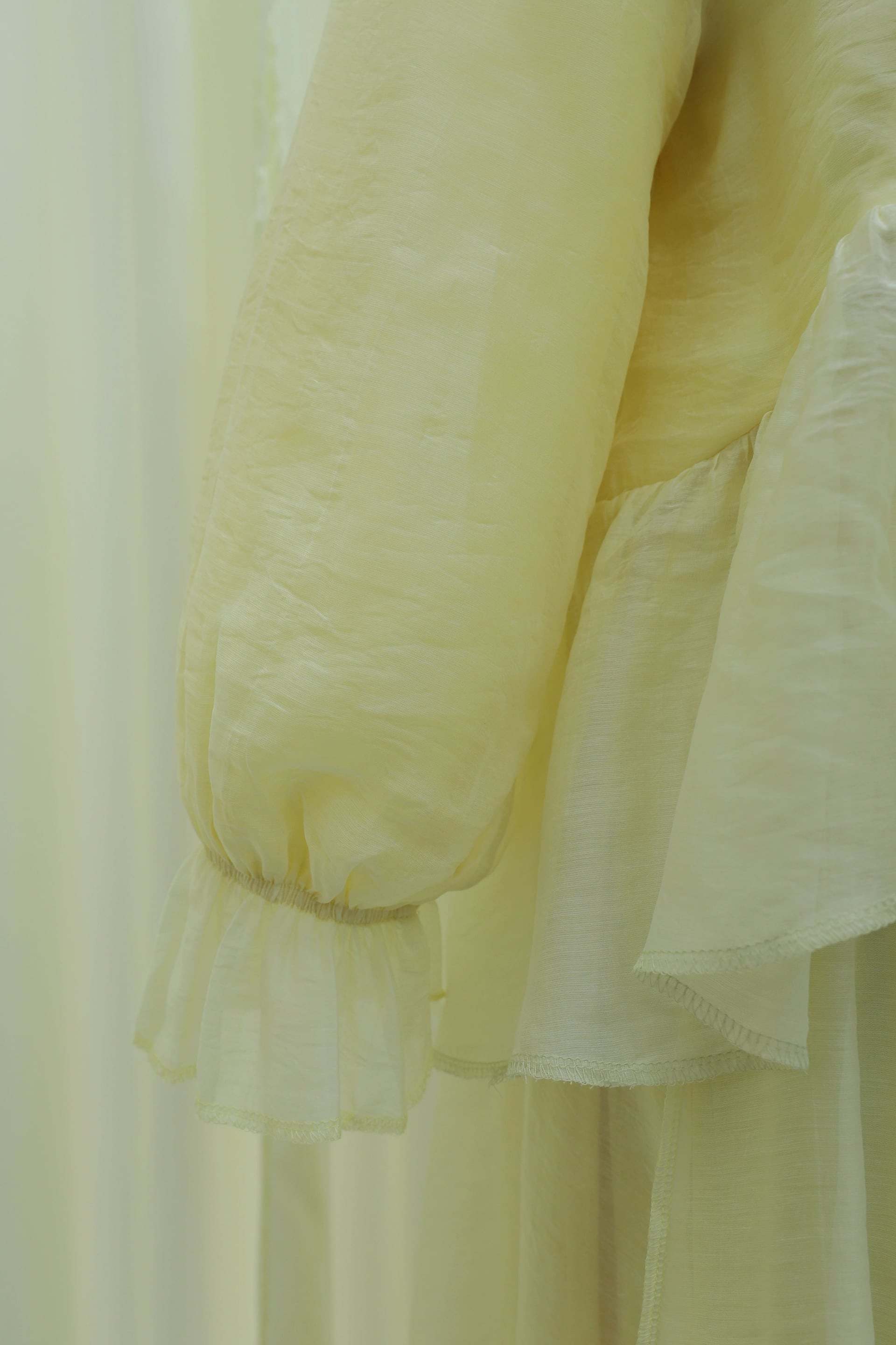 Tie Neck Ruffle Sleeve Asymmetric Tulle Voile Set - Pale Yellow - Podyumplus - by Peralane - photo 6