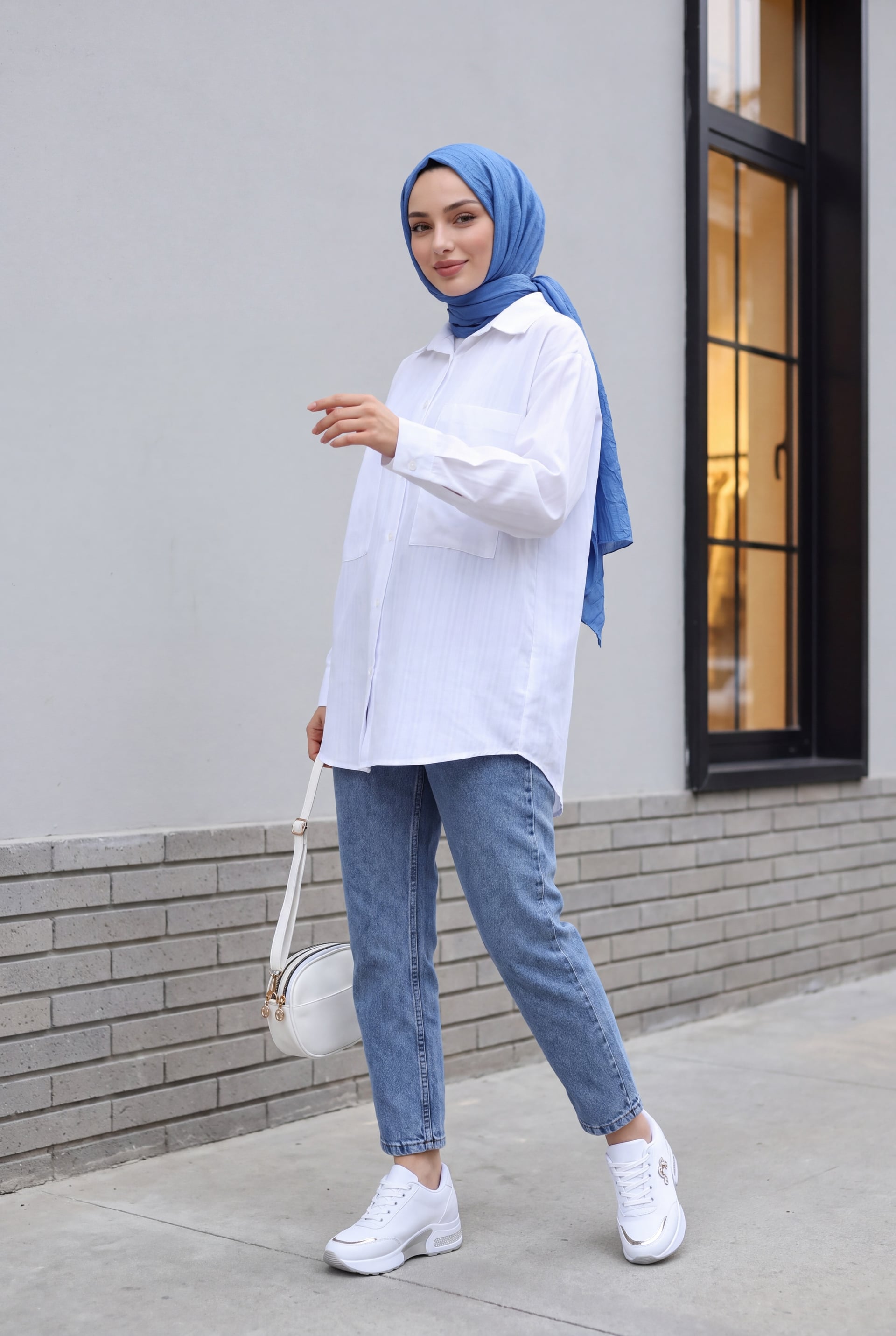 White Cotton Blend Two-Pocket Long-Back Blouse with Button Front - Podyumplus - by Peralane - photo 2
