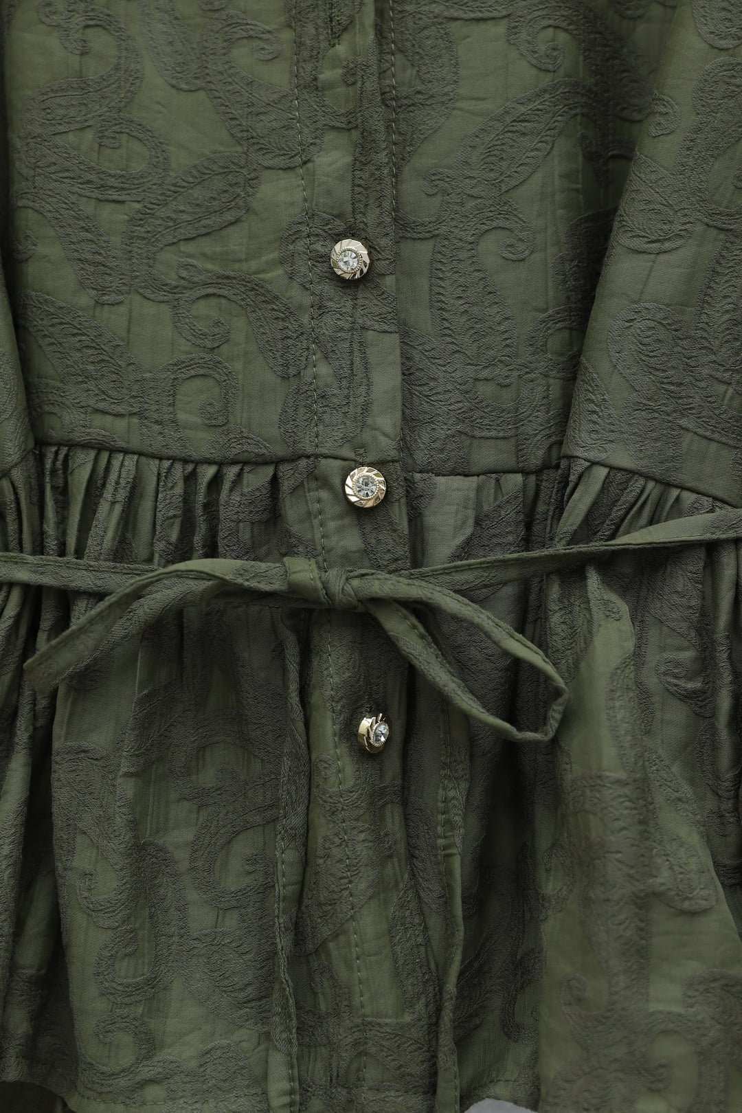 Embellished Button Drawstring Waist Jacquard Skirt Set - Olive Green - Podyumplus - by Peralane - photo 6