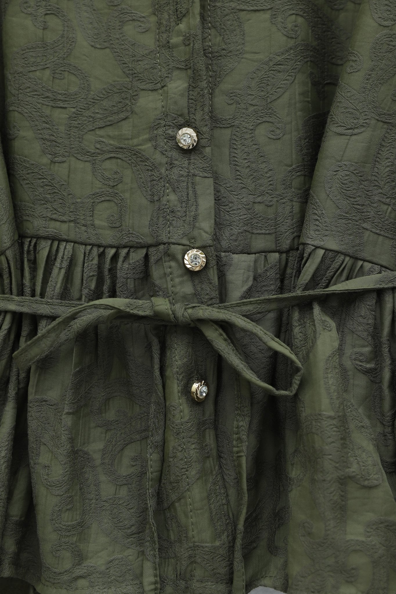 Embellished Button Drawstring Waist Jacquard Skirt Set - Olive Green - Podyumplus - by Peralane - photo 6