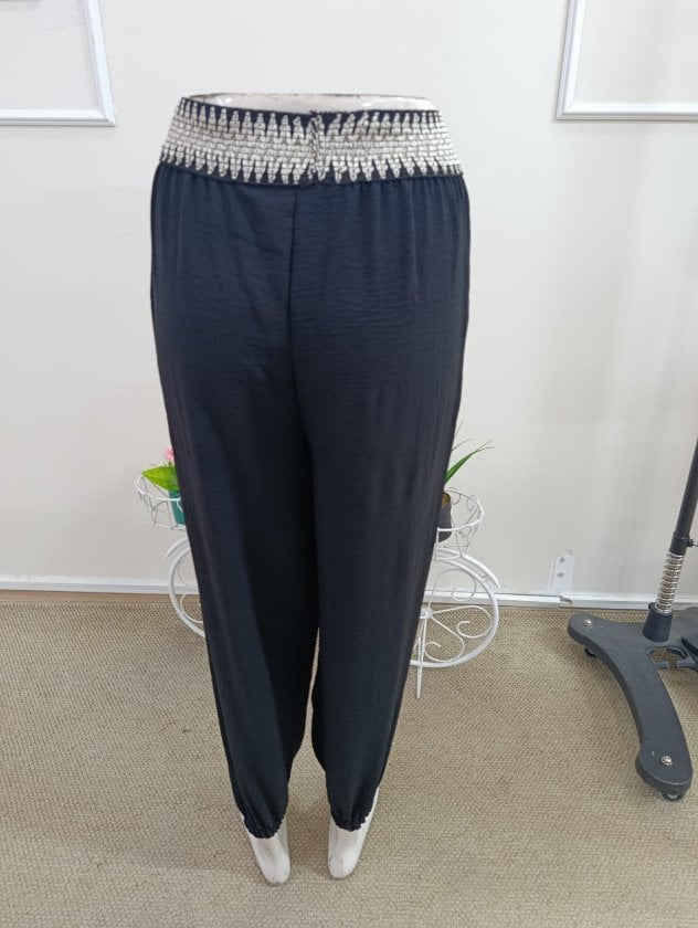 Women's High-Waist Elasticated Drawstring Flowing Trousers, Black - Janes - by Peralane - photo 7