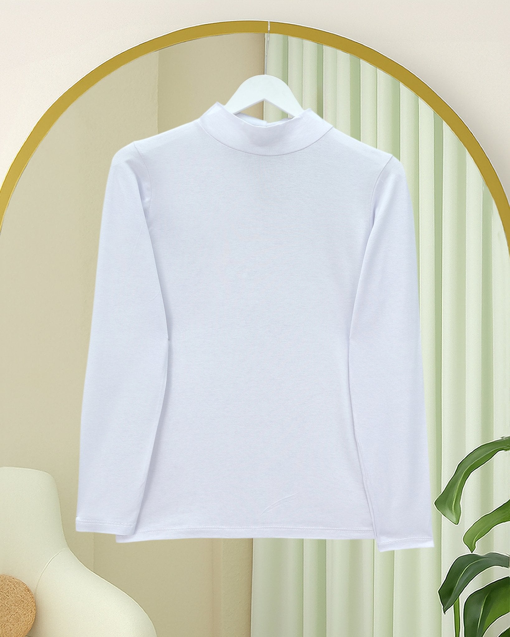 White Long-Sleeve High-Neck T-Shirt for Women - Podyumplus - by Peralane - photo 5