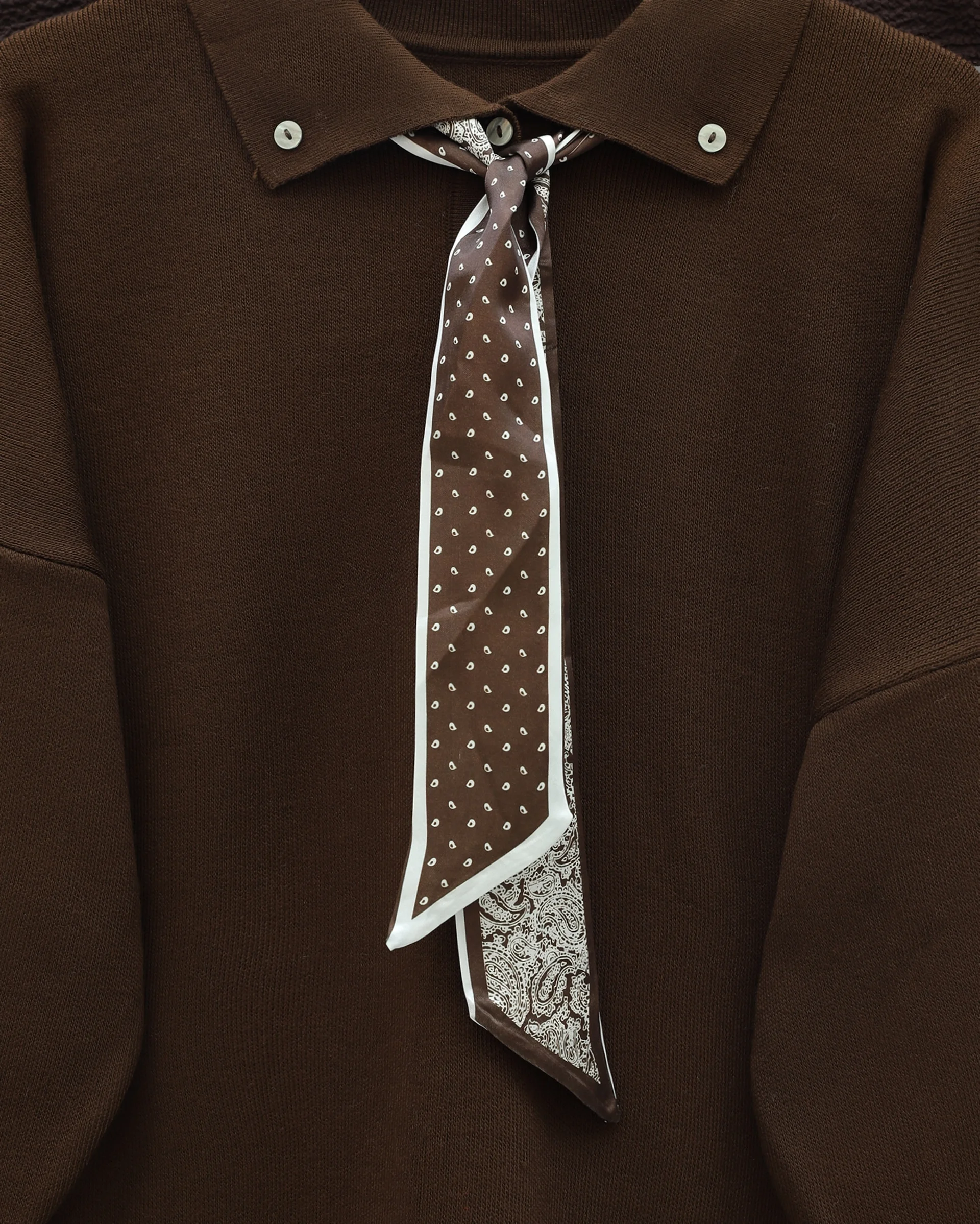 Polo Collar Tie Detail Slit Relaxed Knit Tunic and Trousers Set - Brown - Podyumplus - by Peralane - photo 5
