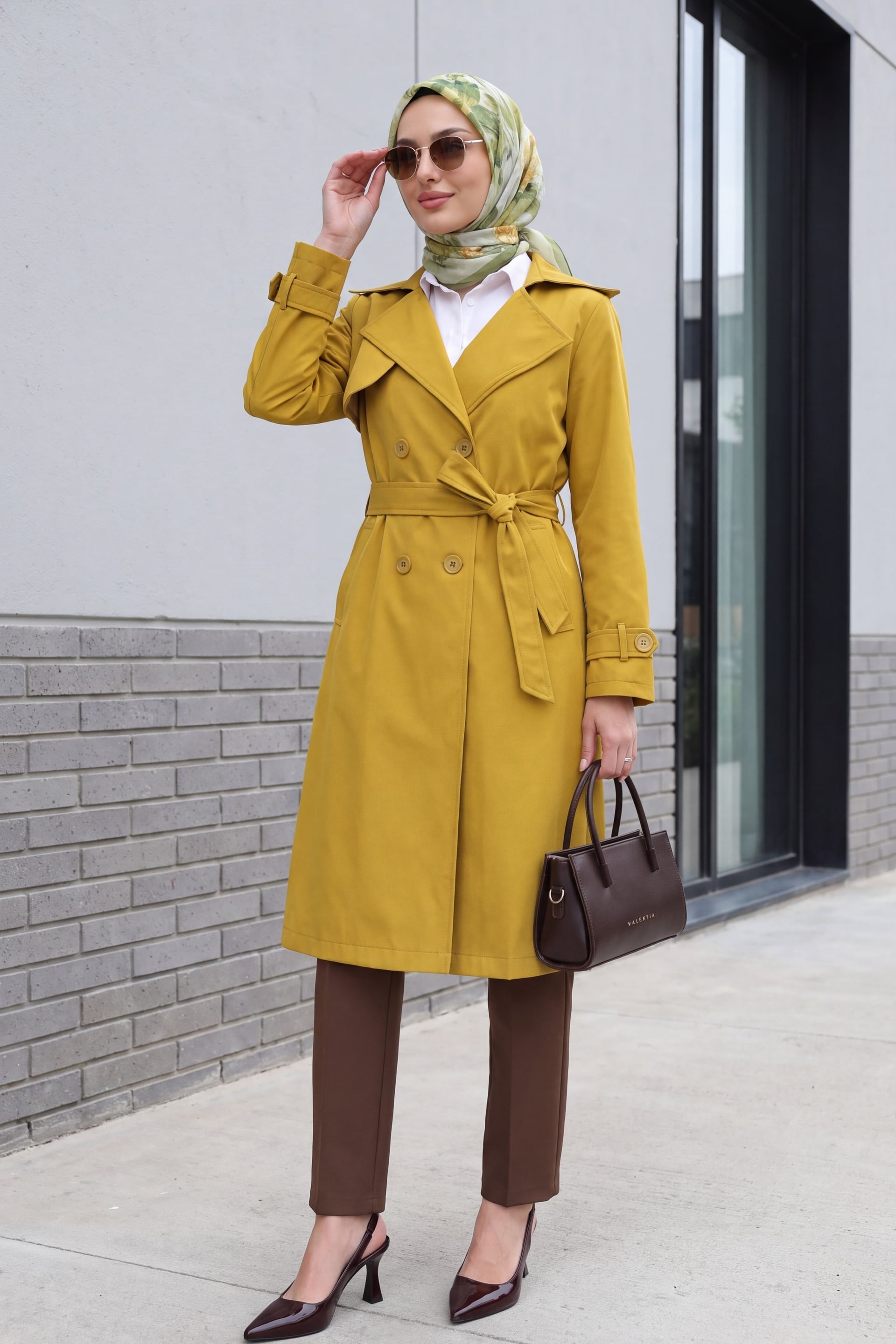 Women's Double-Breasted Trench Coat - Mustard Yellow - Bigdart - by Peralane - photo 3