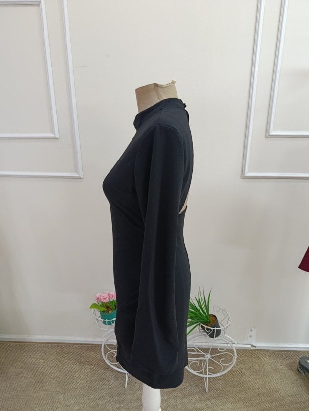 Women's Long Sleeve High Neck Side Slit Crepe Mini Dress - Janes - by Peralane - photo 9