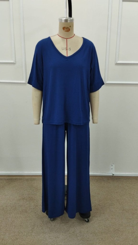 Women's V-Neck Short-Sleeve Viscose Blouse and Wide-Leg Trousers Two-Piece Set - Janes - by Peralane - photo 4
