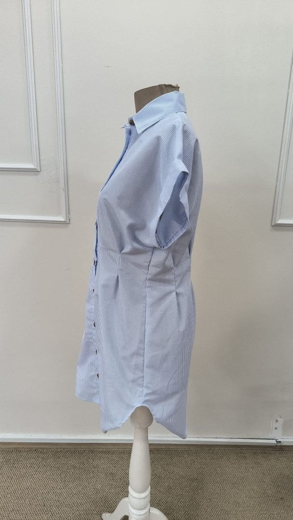 Women's Blue and White Striped Short-Sleeve Button-Front Shirt Dress - Janes - by Peralane - photo 8