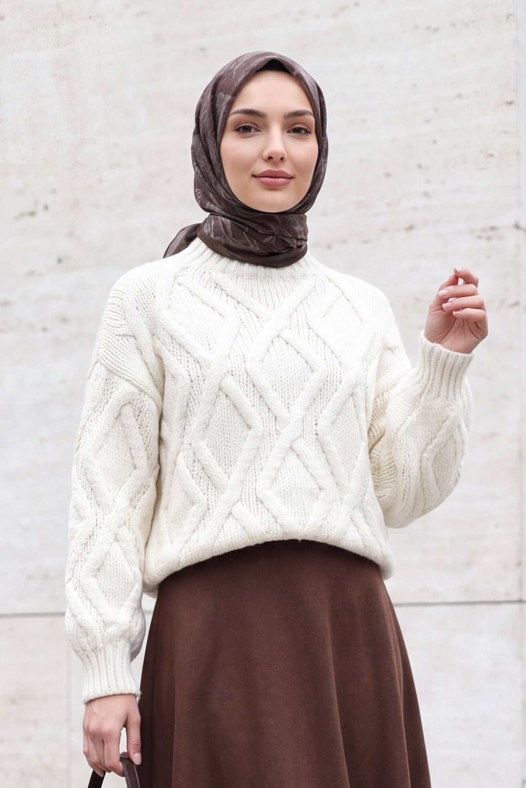 Half Mock Neck Balloon Sleeve Winter Sweater - White - Podyumplus - by Peralane - photo 2