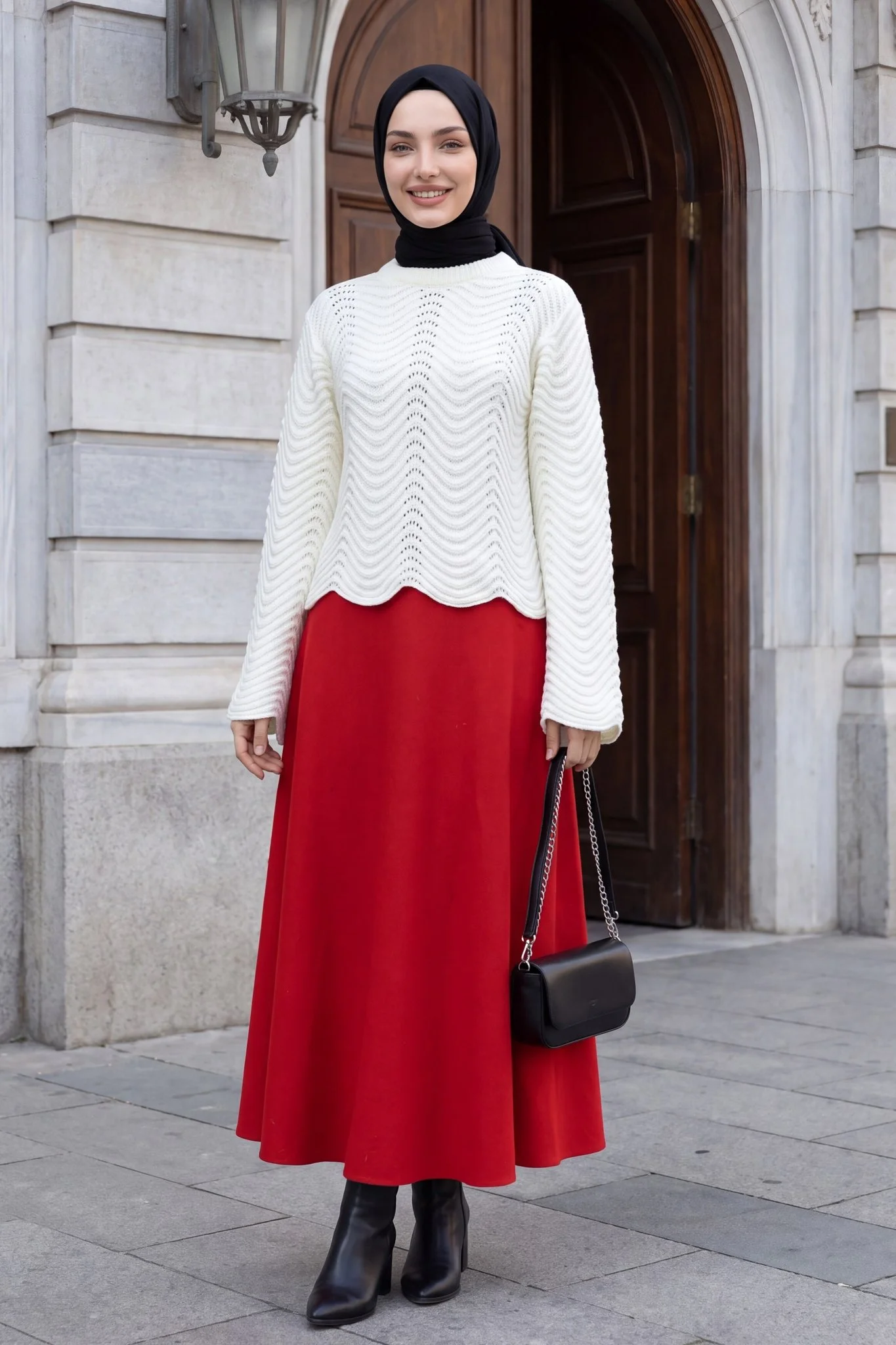 White Round Neck Zigzag Knit Sweater - Podyumplus - by Peralane - photo 8