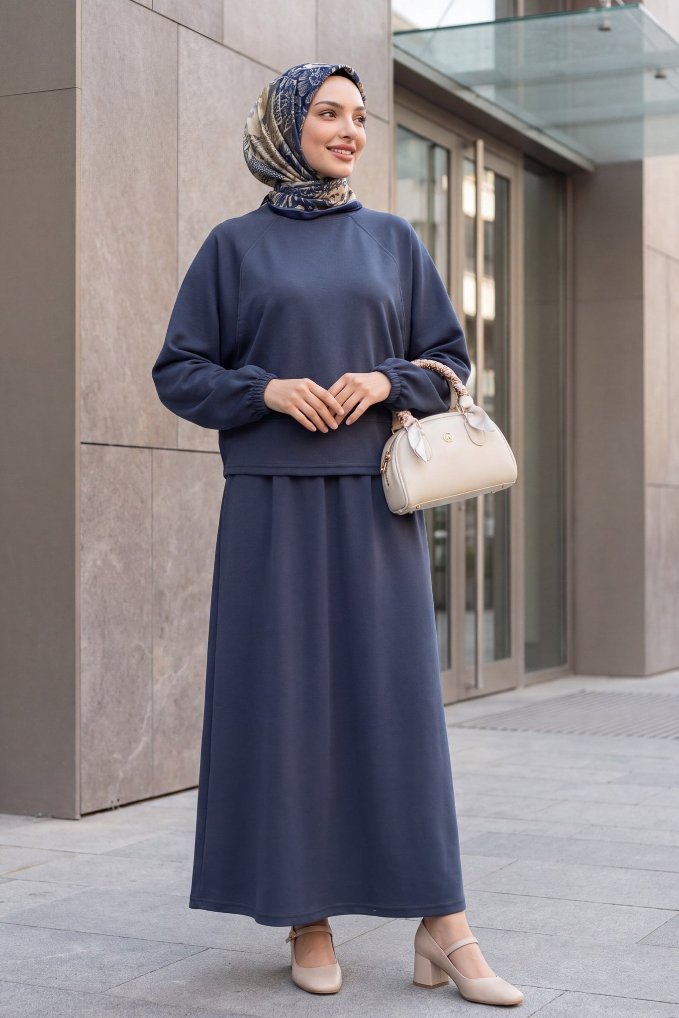 Batwing Sleeve Drawstring Waist Skirt Set - Smoke - Podyumplus - by Peralane - photo 4