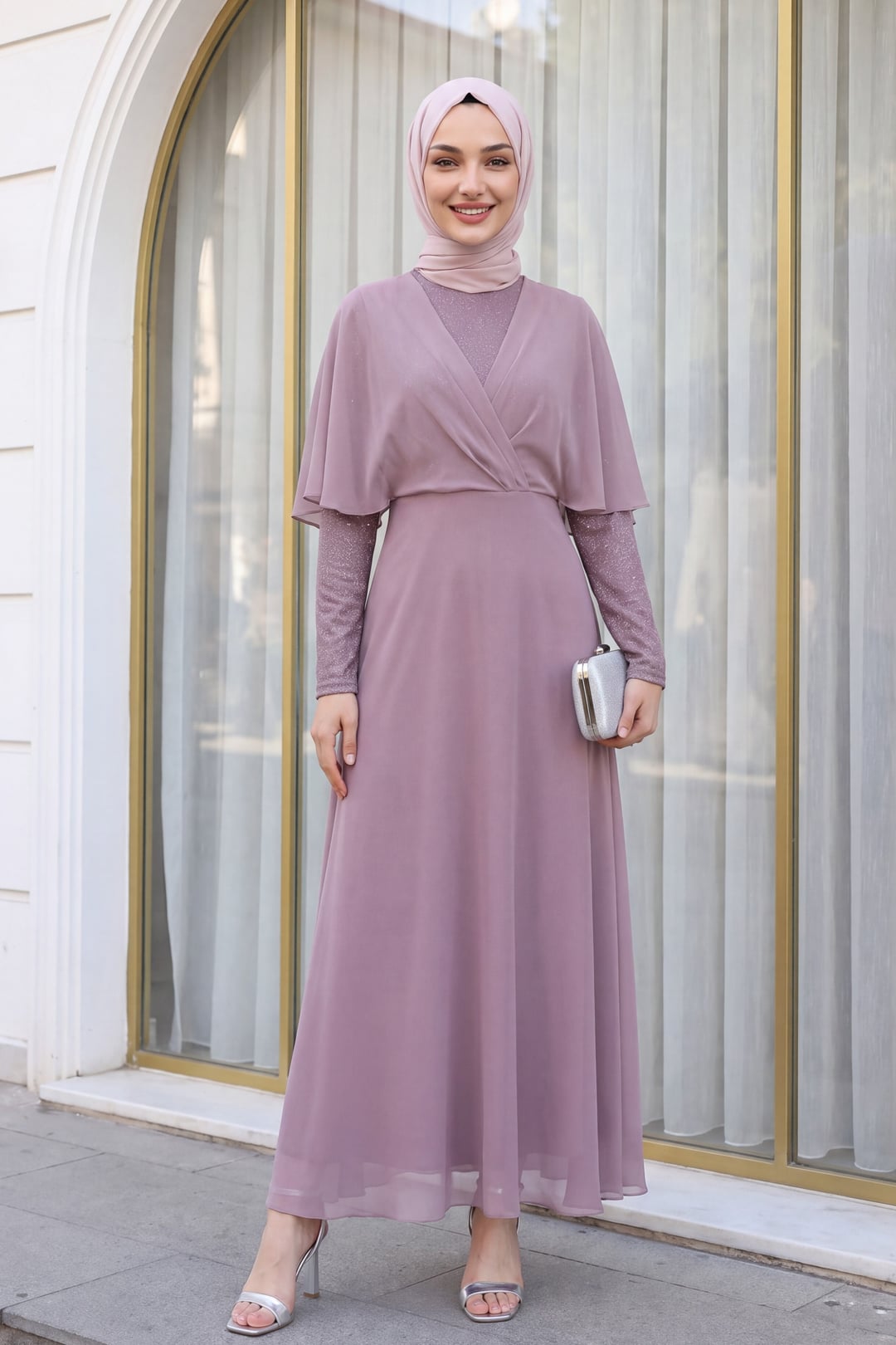 Sequined Chiffon Evening Dress in Lilac - Podyumplus - by Peralane - photo 2