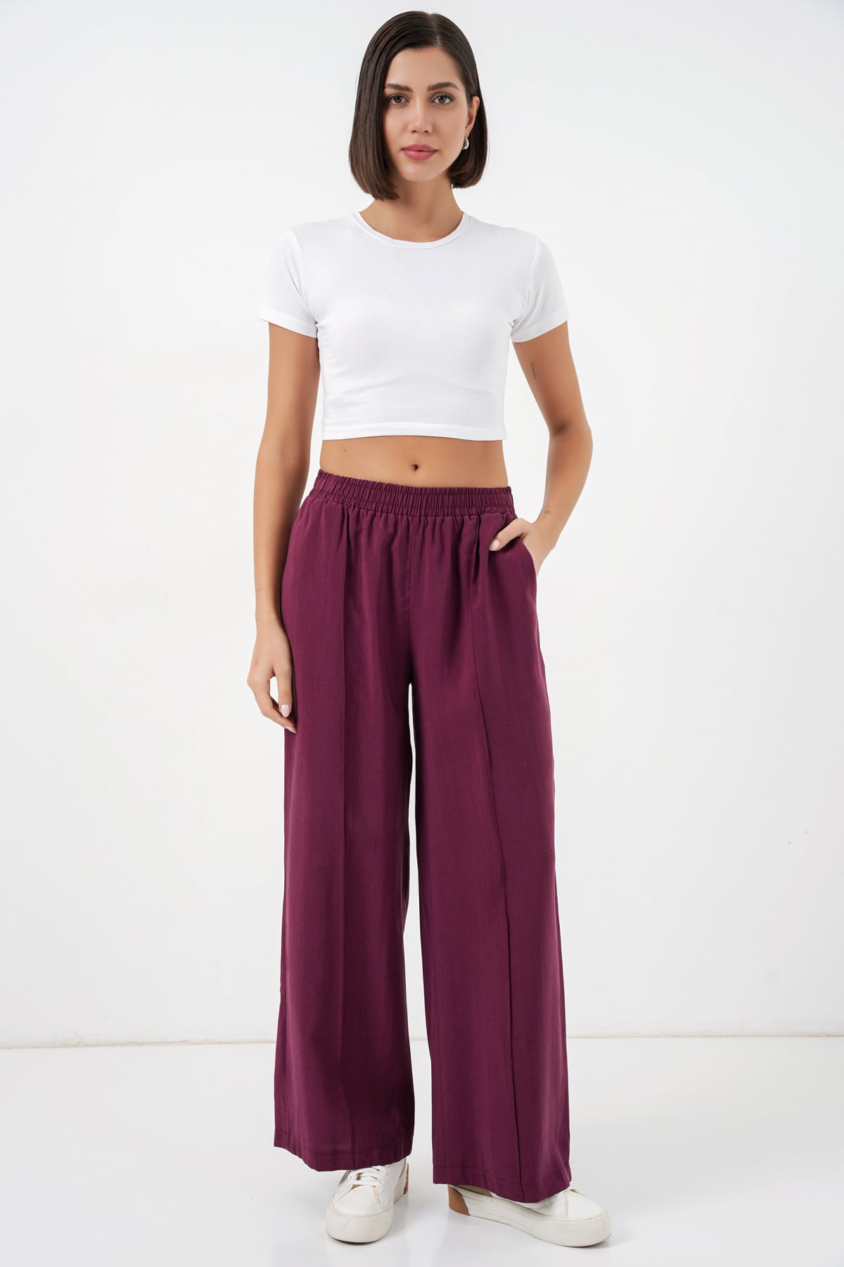 Women's Elasticated Waist Wide-Leg Trousers in Deep Plum - 30087 - Bigdart - by Peralane - photo 4