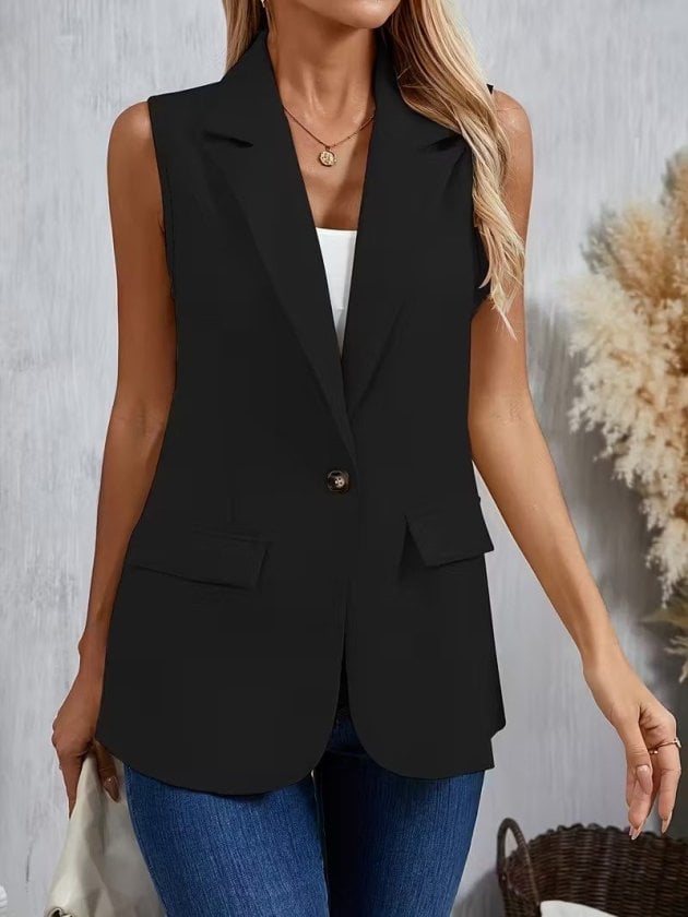 Women's Sleeveless Notch Lapel Single Button Blazer - Janes - by Peralane - photo 2