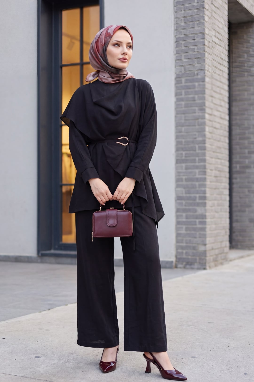 Asymmetric Cut Lined Belted Trousers Cupro Suit - Black - Podyumplus - by Peralane - photo 3