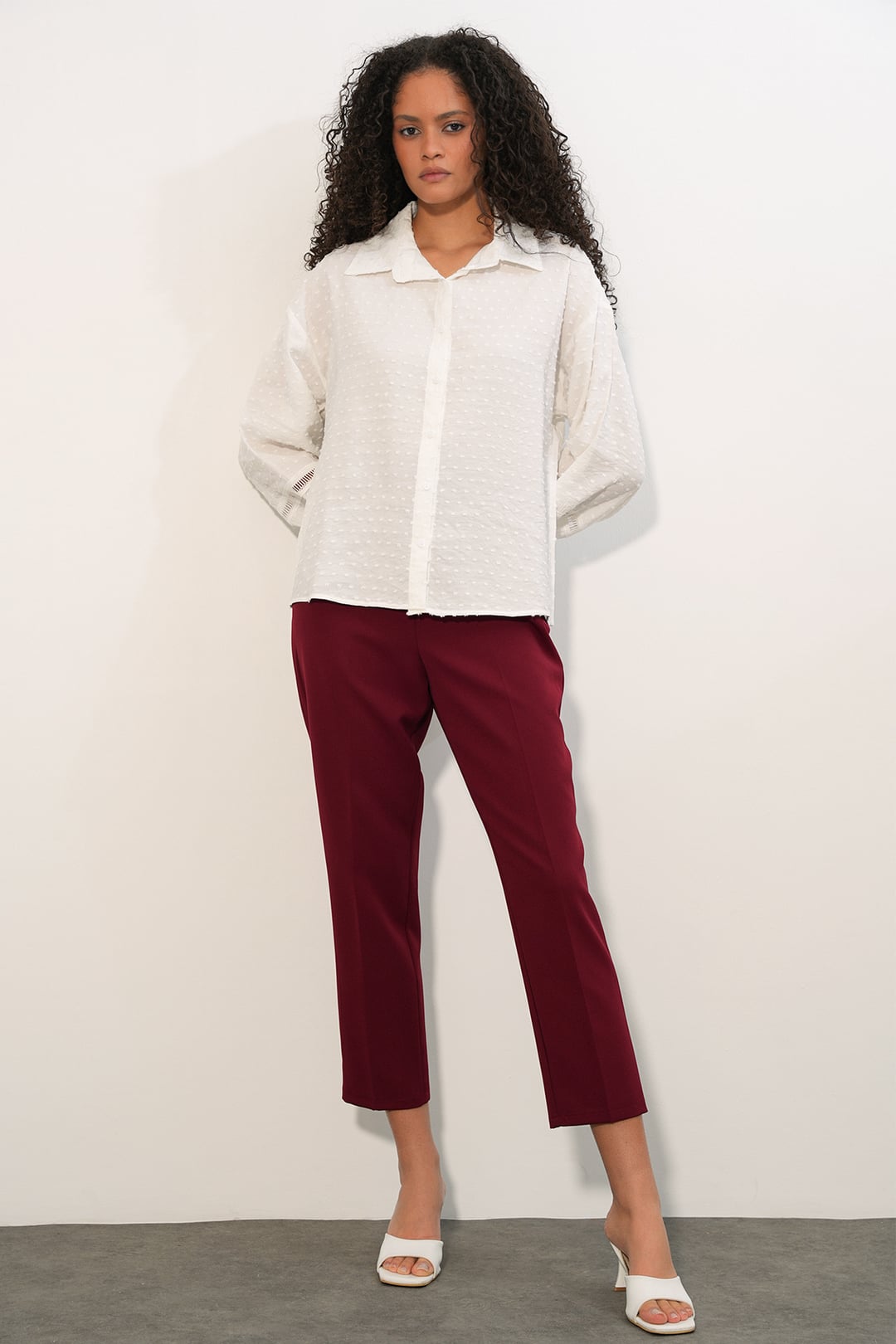 Women's White Oversize Patterned Shirt 20379 - Bigdart - by Peralane