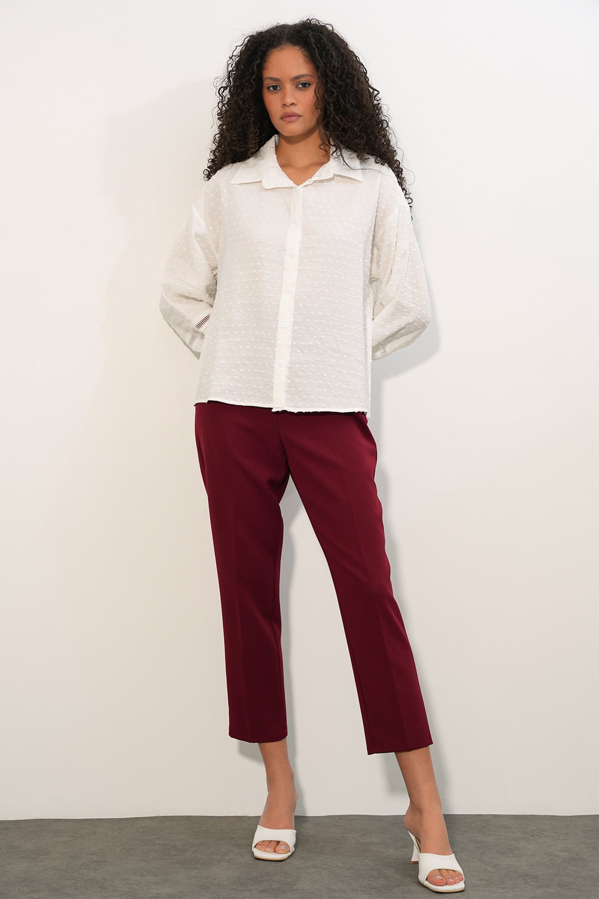 Women's White Oversize Patterned Shirt 20379 - Bigdart - by Peralane