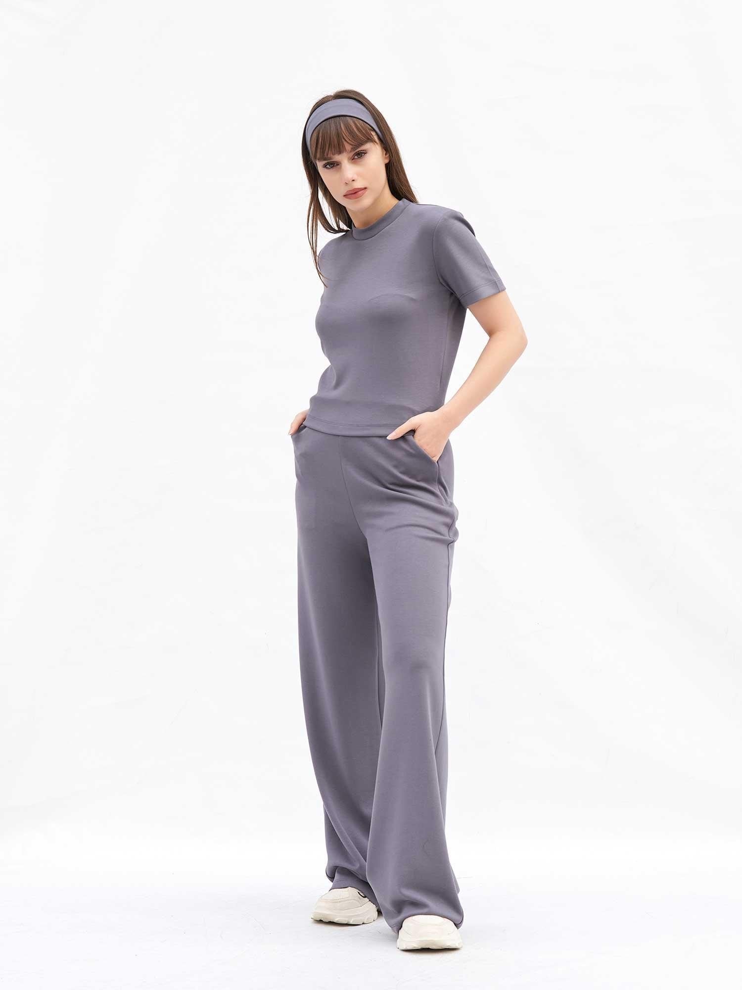 Solid Grey Knit Wide-Leg Trousers with Pockets - Lefon - by Peralane - photo 2