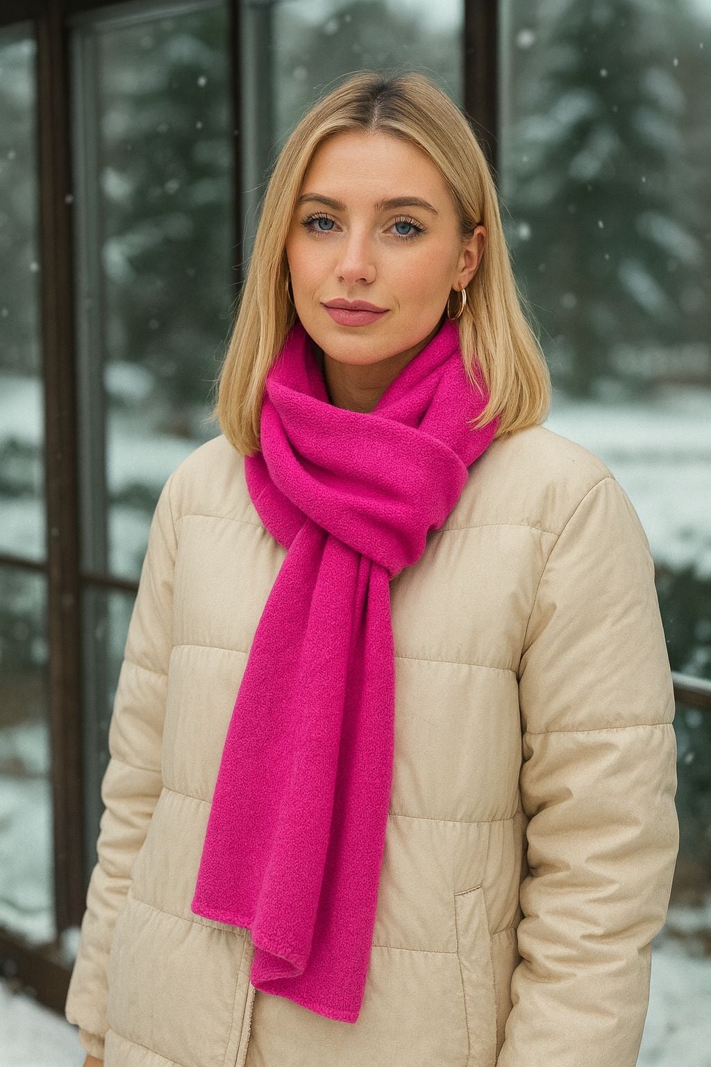 Fuchsia Knitted Scarf 43x220 cm with Stitched Ends - Women's Winter Scarf - Nesvay - by Peralane