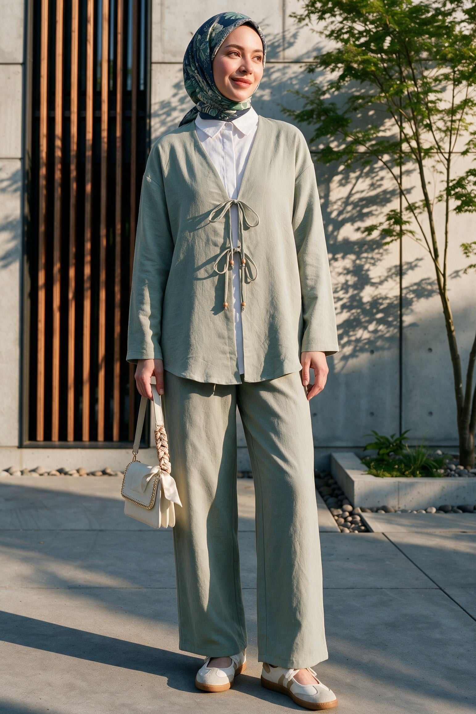 Women's Double Tie-Front Tunic and Wide-Leg Trouser Co-ord Set in Mint - Podyumplus - by Peralane - photo 2