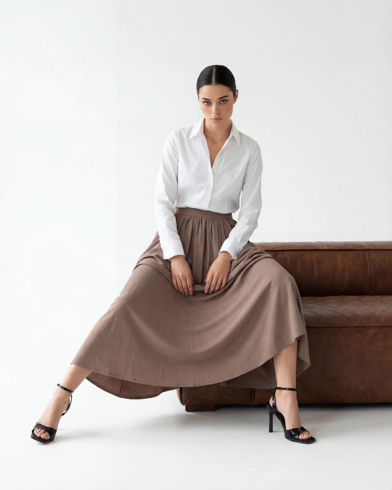 Women's Taupe Pleated Maxi Skirt with High Waistband - Fame - by Peralane - photo 4