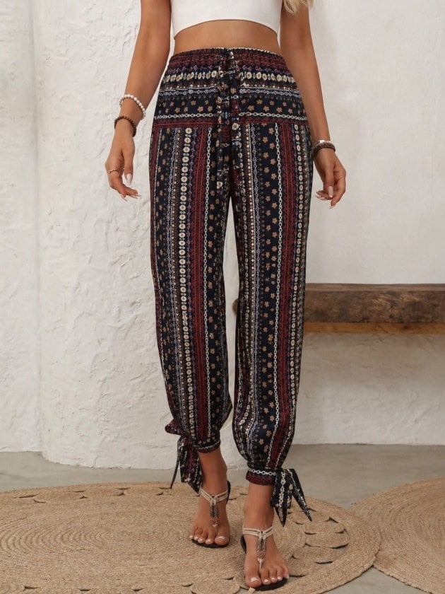 Women's High-Waist Patterned Wrap-Ankle Side-Slit Suprem Trousers - Janes - by Peralane - photo 3