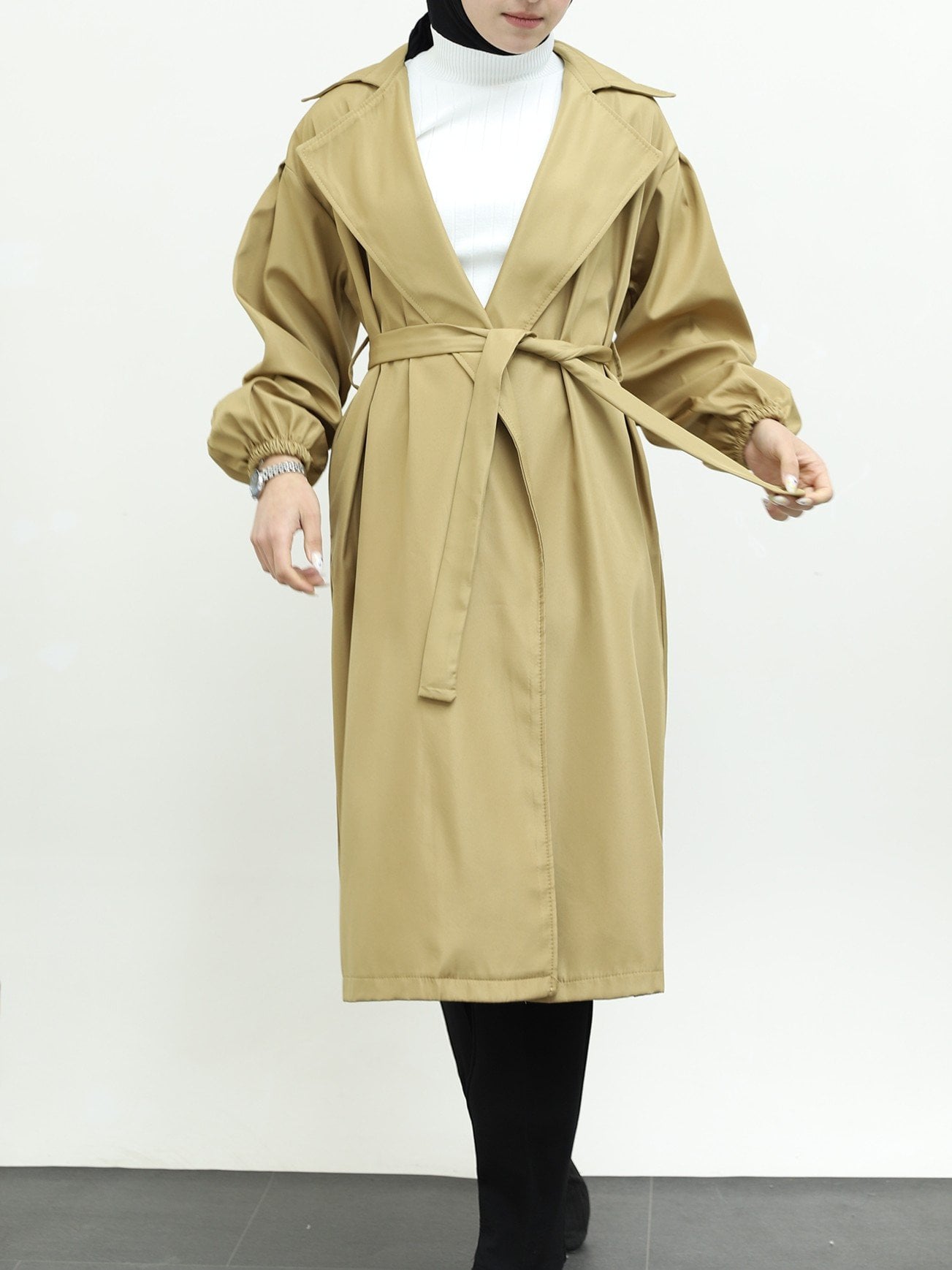 Camel Belted Double-Pocket Trench Coat for Women - Podyumplus - by Peralane - photo 6