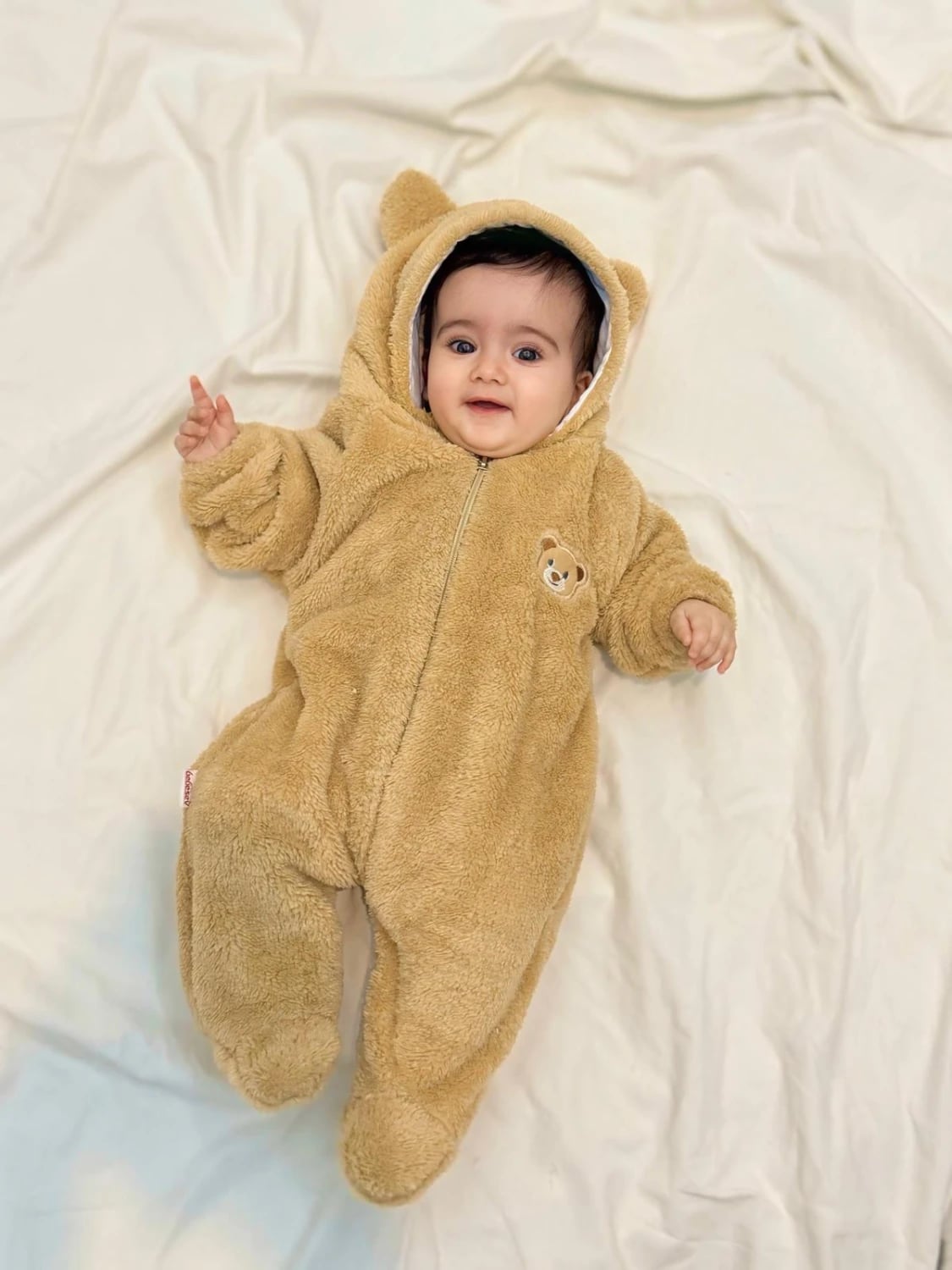 Baby Bear Hooded Romper - Light Brown Plush - Minizade - by Peralane