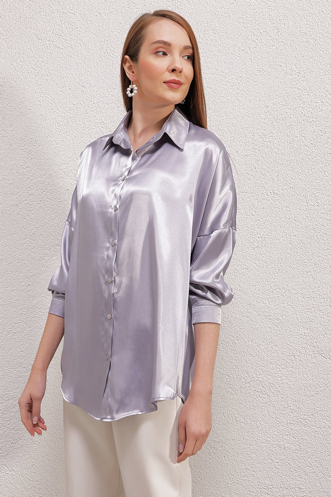 Oversize Satin Blouse - Lilac - Bigdart - by Peralane