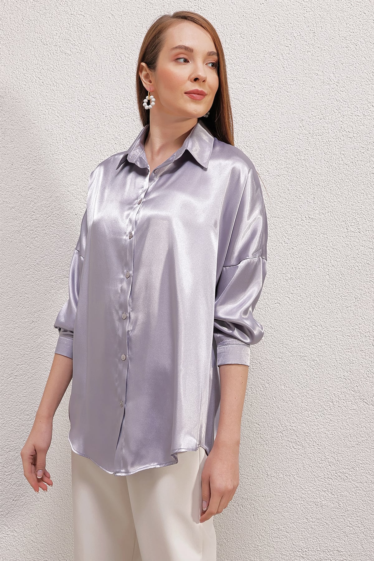 Oversize Satin Blouse - Lilac - Bigdart - by Peralane