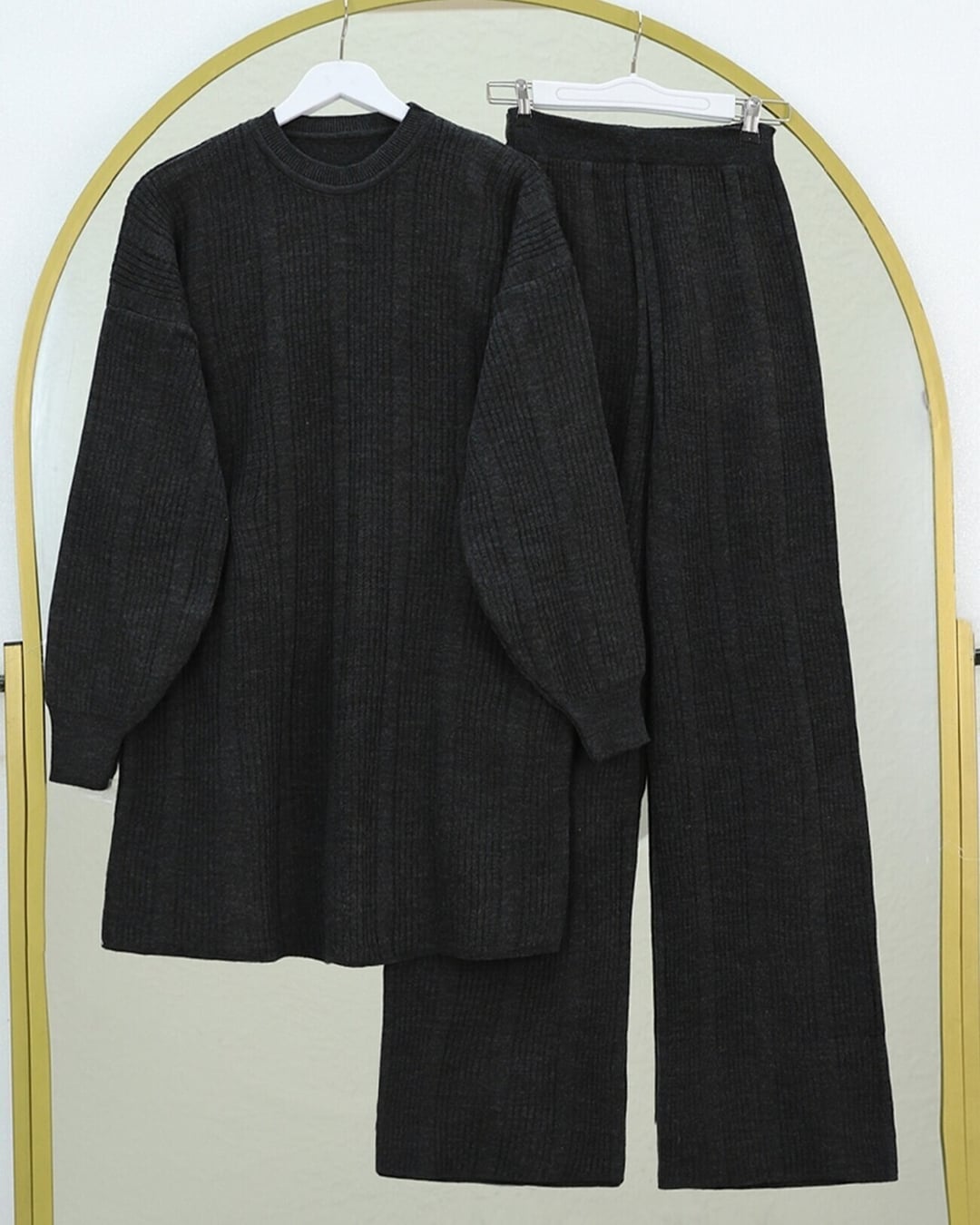Crew Neck Balon Kol Knit Set - Antrasit - Podyumplus - by Peralane - photo 2