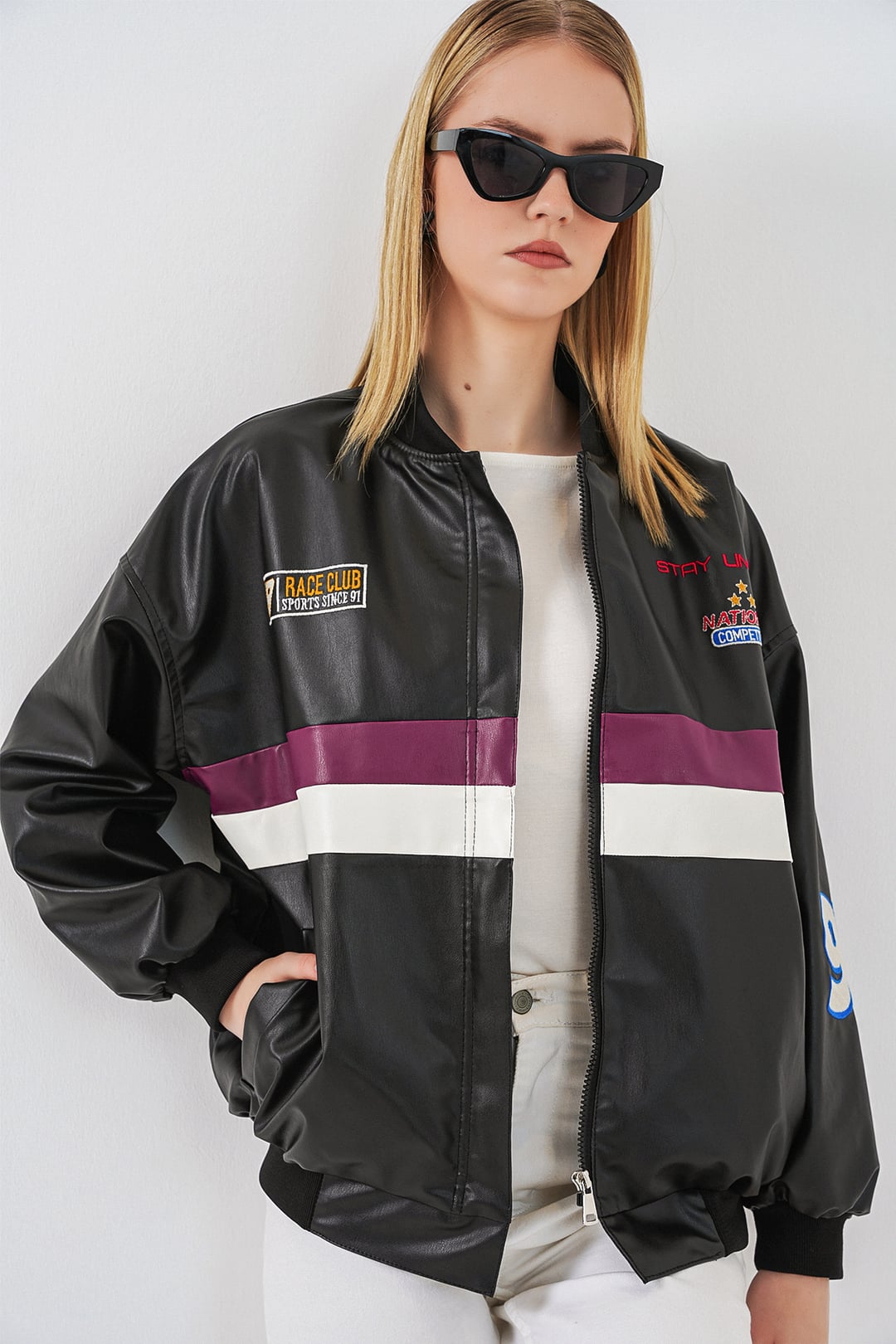 Printed Faux Leather Bomber Jacket - Bordeaux - Bigdart - by Peralane - photo 6