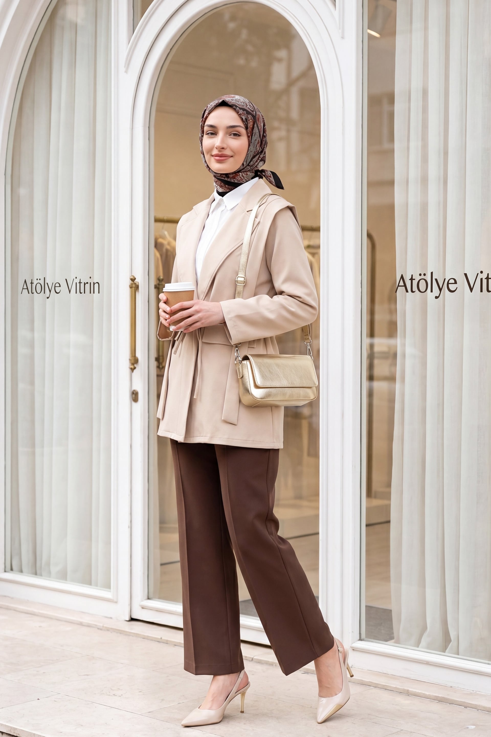 Pocket Detail Tie Waist Blazer - Beige - Podyumplus - by Peralane - photo 3