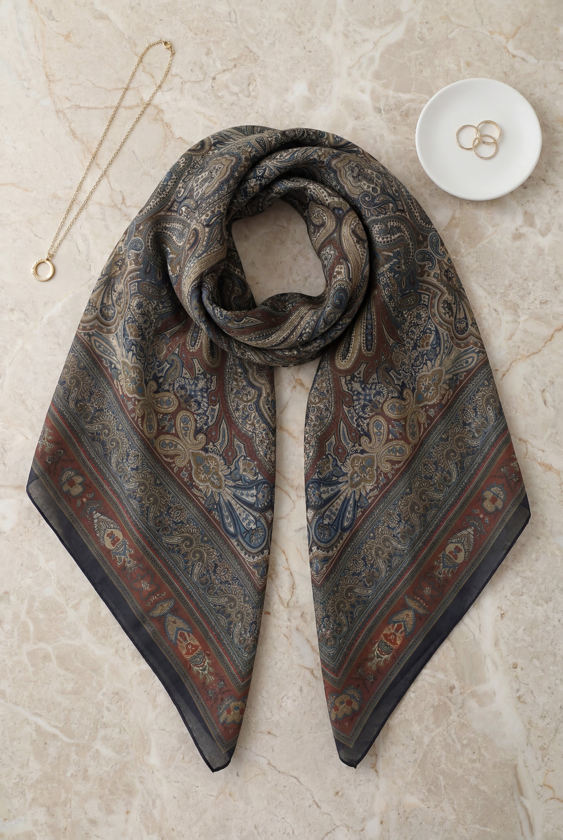 Framed Ethnic Print Cotton Scarf - Burgundy - Podyumplus - by Peralane - photo 2
