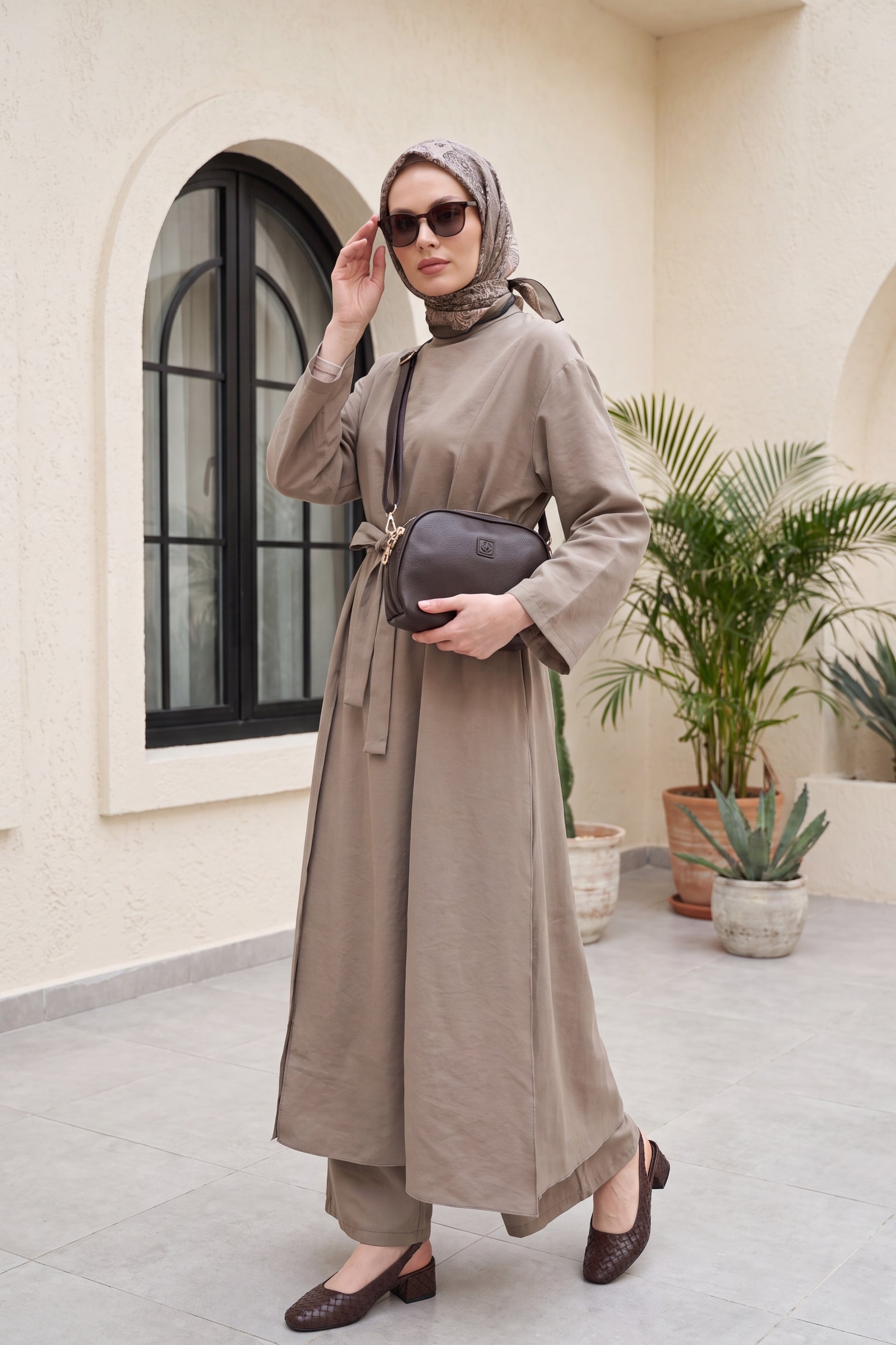 Long Tunic and Pocket Trousers Modal Co-ord Set in Taupe - Podyumplus - by Peralane - photo 4