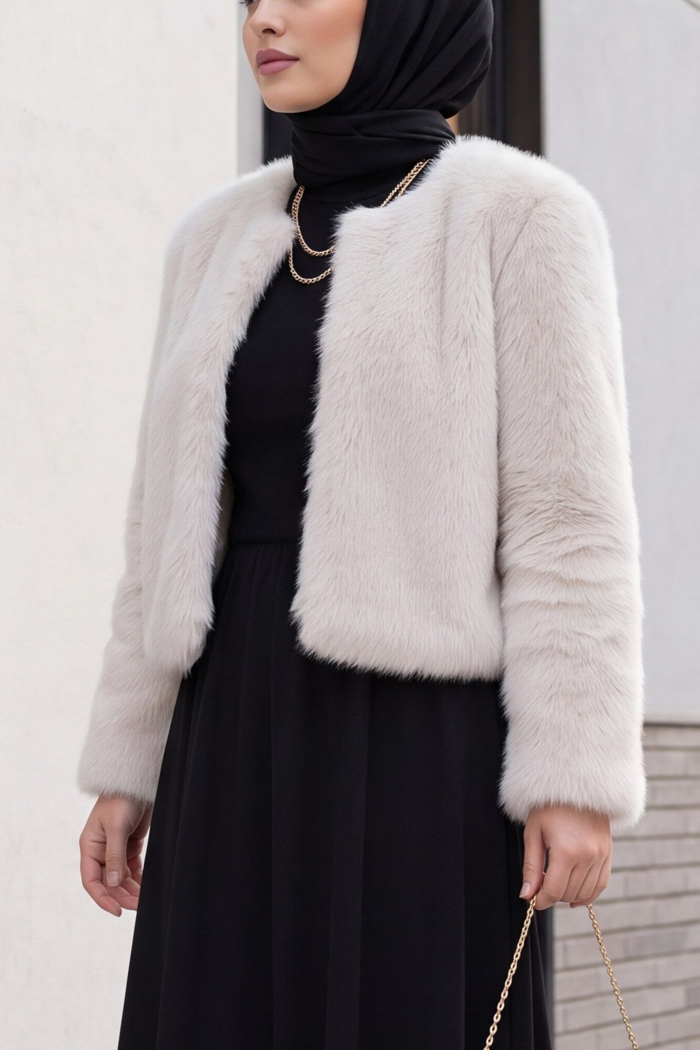 Cream Faux Fur Lined Coat for Women - Podyumplus - by Peralane - photo 7