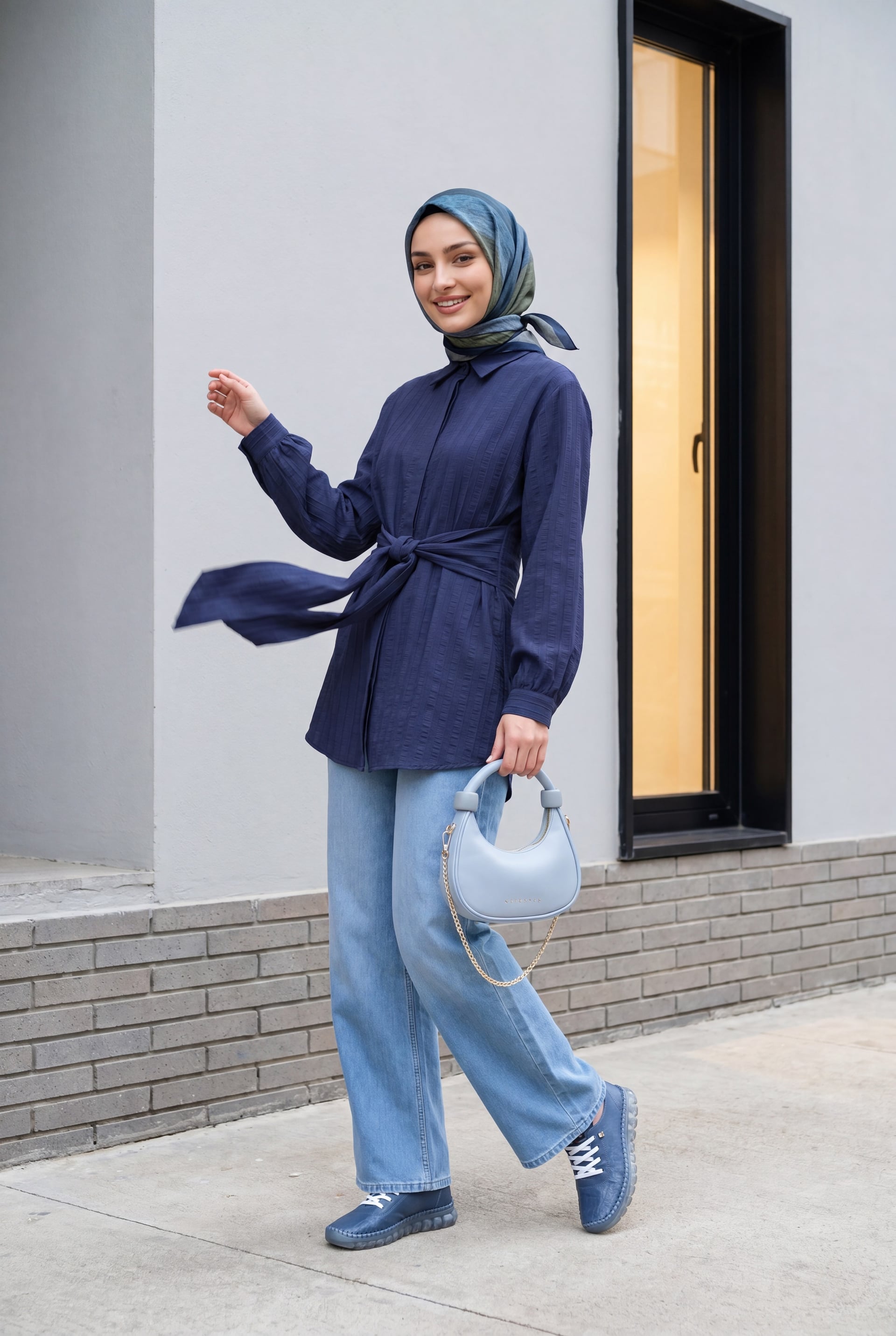 High Waist Multi-Pocket Denim Trousers - Ice Blue - Podyumplus - by Peralane - photo 2