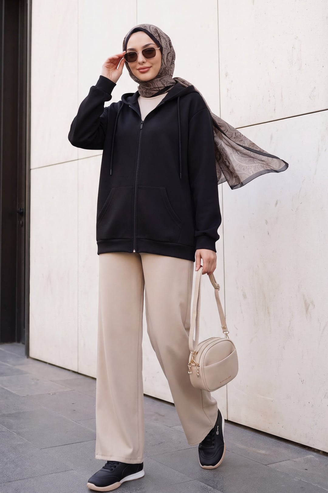 Black Zip-Up Hoodie with Paisley Print Sleeves - Podyumplus - by Peralane - photo 2