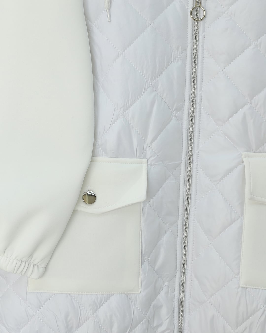 White Quilted Hooded Scuba Sweatshirt with Pockets - Podyumplus - by Peralane - photo 5