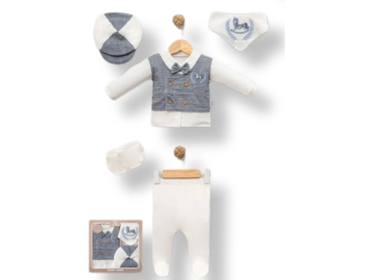 Newborn Hospital Exit 5-Piece Set with Horse Embroidery - Blue - Baby Zuhu - by Peralane