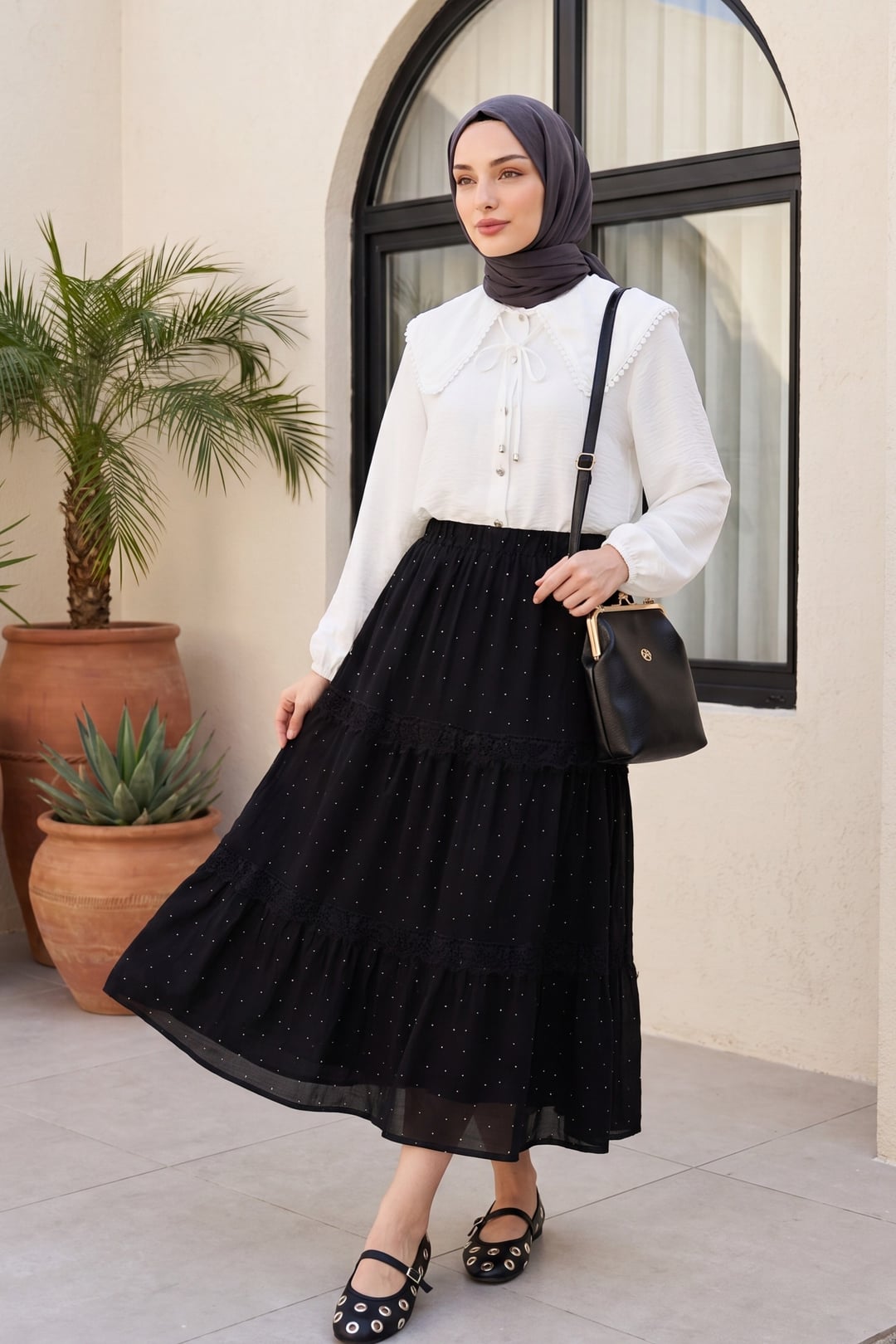 White Blouse with Peter Pan Collar and Lace Trim - Podyumplus - by Peralane - photo 2