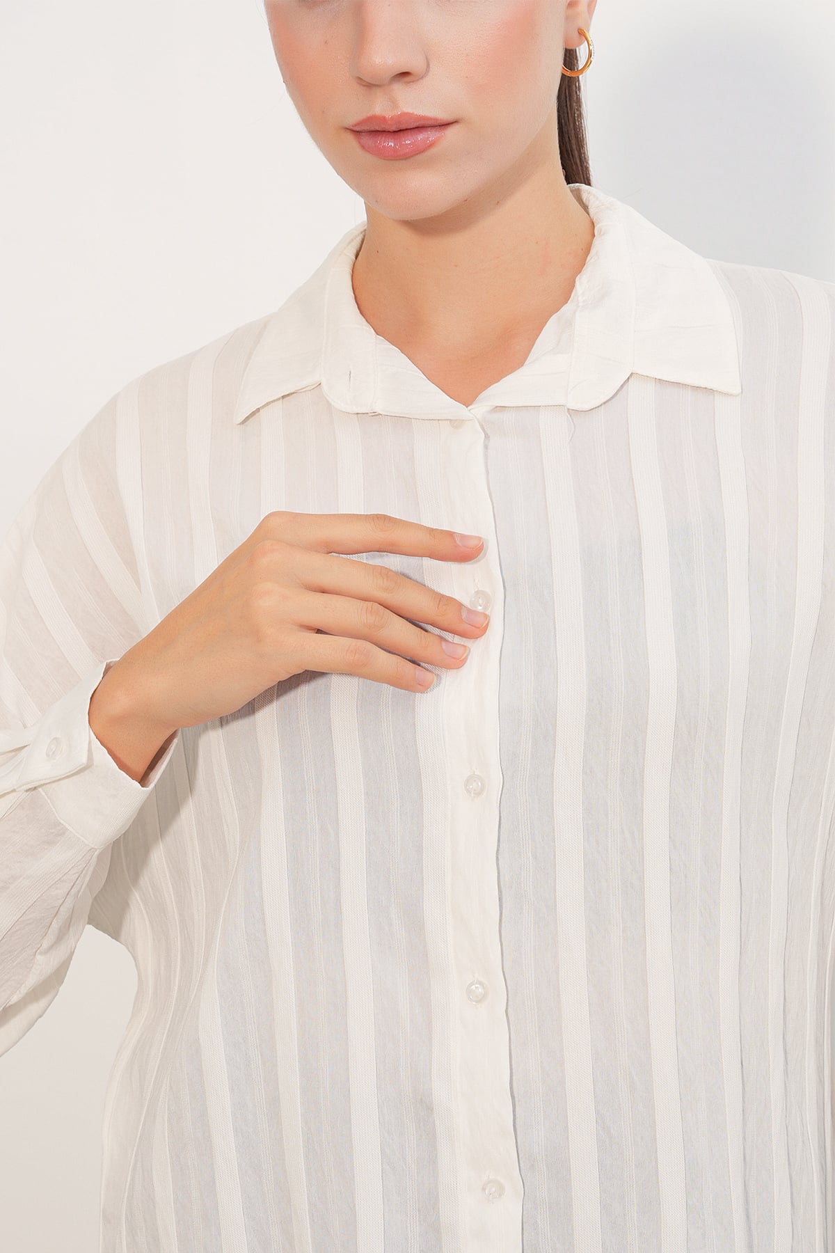 Women's Striped Oversize Shirt 20408 - White - Bigdart - by Peralane - photo 4