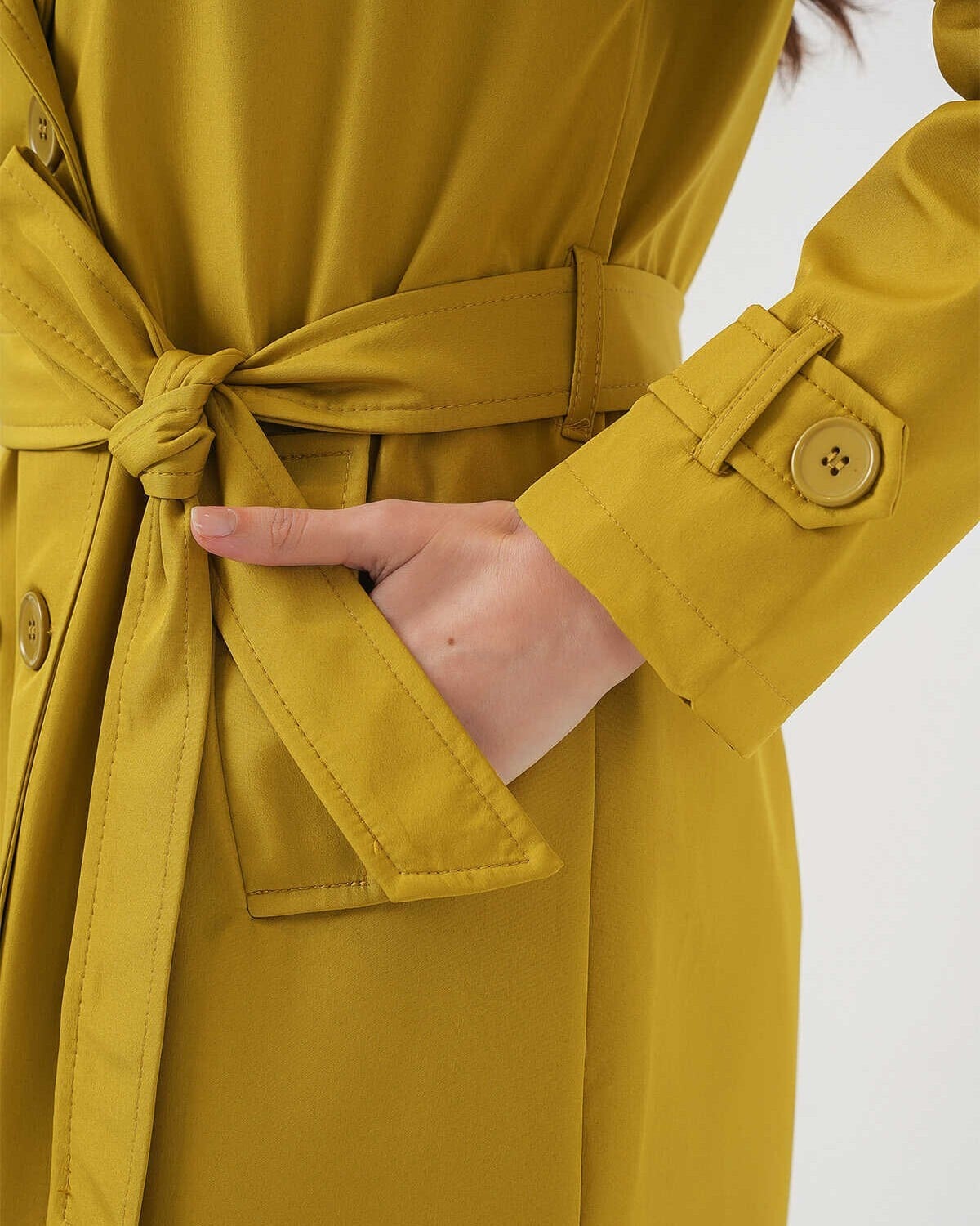 Women's Double-Breasted Trench Coat - Mustard Yellow - Bigdart - by Peralane - photo 8