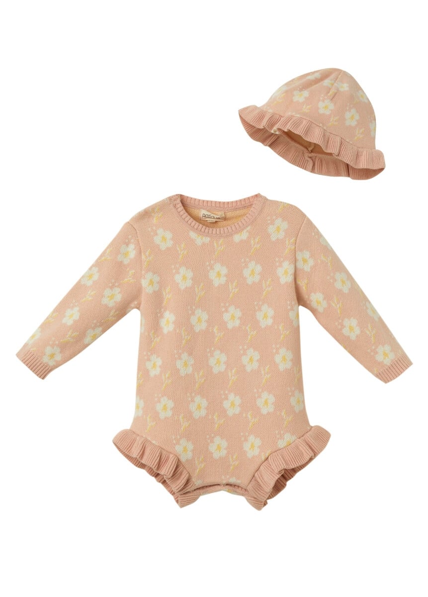 Girls' Organic Cotton Romper and Bucket Hat Set - 3-18M - Uludag Triko - by Peralane