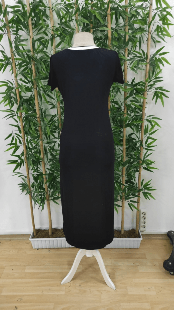 Women's Black Round Neck Viscose Maxi Dress with White Trim - Janes - by Peralane - photo 6