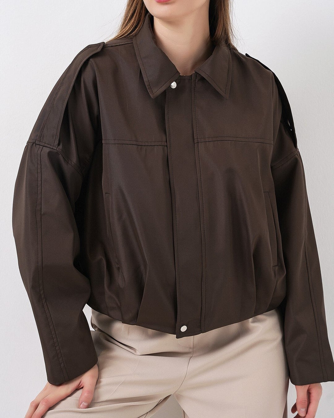 Women's Oversize Short Jacket 0732 - Brown - Bigdart - by Peralane - photo 3